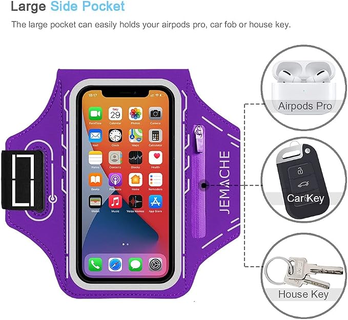 Armband for iPhone 17 16 15 14 13 12 Pro with Airpods Holder, Gym Workouts Running Arm Band (Purple)
