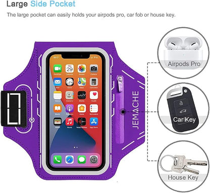 Armband for iPhone 17 16 15 14 13 12 Pro with Airpods Holder, Gym Workouts Running Arm Band (Purple)