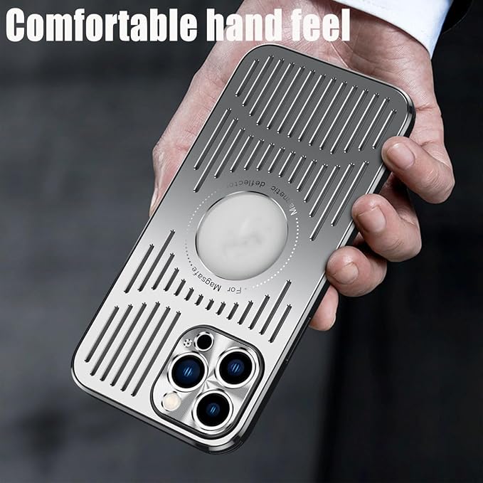 Curranet Metal Heat Dissipation Breathable Case for iPhone,The Metal Hollowed-Out Cooling Case is Suitable for iPhone (12pro,Silver)
