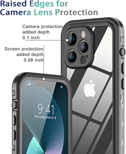Design for iPhone 13 Pro Max Waterproof Case, Full Body Shockproof Dust Proof Phone Case Cover with Screen Protector for iPhone 13 Pro Max Case (Black)