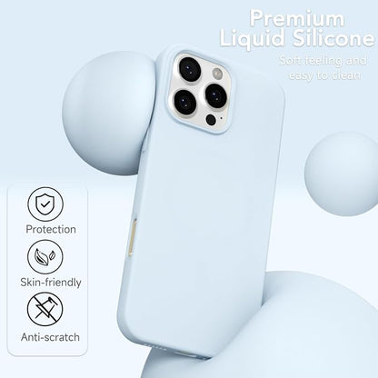for iPhone 16 Pro Max Case Silicone Compatible with Magsafe Case, Ultra Slim Thin Magnetic Phone Cases Mag Safe, Cute Soft Rubber Gel Matte Plain Wireless Charging Cover for Women, Light Blue