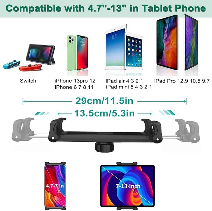 woleyi Car Tablet Mount, Headrest Tablet Holder for 4.7-13 in iPad Smartphone, Car Back Seat Between Tablets Stand for iPad Pro Air Mini, Samsung Tab, Fire HD, Long Road Trip Essentials for Kids