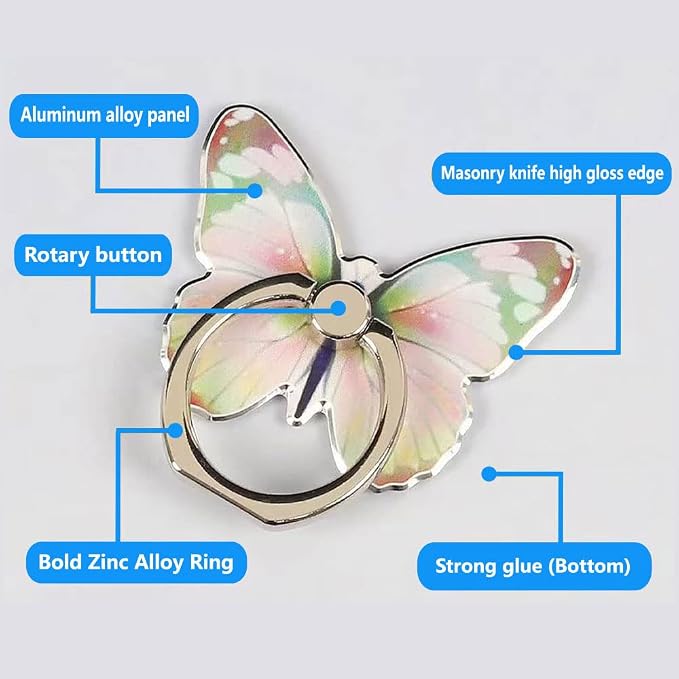 Kinizuxi Cell Phone Ring Holder Stand, Cute Butterfly Phone Ring Grip Holder 360° Rotation Finger Kickstand Compatible with All Smartphones Tablet(1Pack Purple)