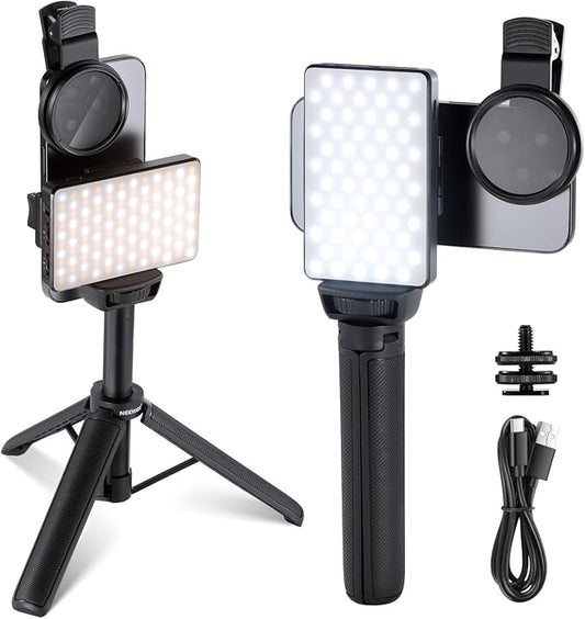 NEEWRE Basics LED Selfie & Tattoo Light Compatible with iPhone, Clip on CPL Filter/Tripod Stand/Phone Holder, Fill Lighting Remove Reflection for Art Food Jewelry Photography Video Recording, BL120B