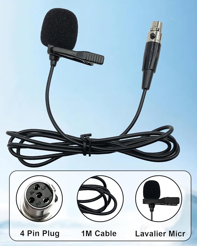 Lavalier Lapel Microphone Compatible with Shure KCX, PGX, BLX, SLX, GLX, ULX, QLX, FP, L1, LX1, SC1, U1, UC1, UT1, T1 Wireless Transmitter Unidirectional Condenser Mic (Mini XLR TA4F 4 Pin Plug)