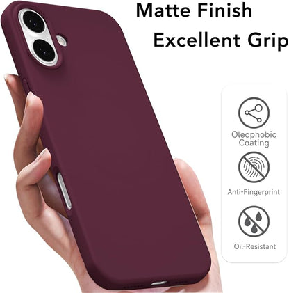 for iPhone 16 Case Silicone Compatible with Magsafe Case, Ultra Slim Thin Magnetic Phone Cases Mag Safe, Cute Soft Rubber Gel TPU Matte Plain Wireless Charging Cover for Women, Burgundy Maroon