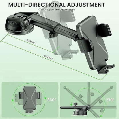 Universal Car Phone Mount Holder - [Military-Grade Suction Cup & Secure Clip] 3-in-1 Windshield, Dashboard, Air Vent Car Phone Mount Compatible with All iPhone & Smartphones