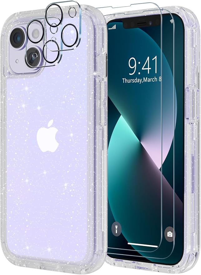 Diverbox for iPhone 13 Case [Shockproof] [Dropproof] [with Screen Protector ] 3in1 Heavy Duty Protection Phone Case Cover for Apple iPhone 13 (Clear Flash)
