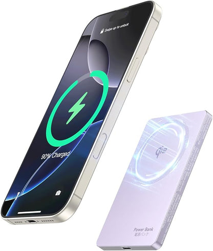 MagSafe Battery Pack 15W Fast Charging, Qi2 Certified Portable iPhone Charger, 0.39" Slim 5000mAh Magnetic Power Bank, PD20W USB C, Wireless Charger Only for iPhone 17/16/15/14/13/12 Series