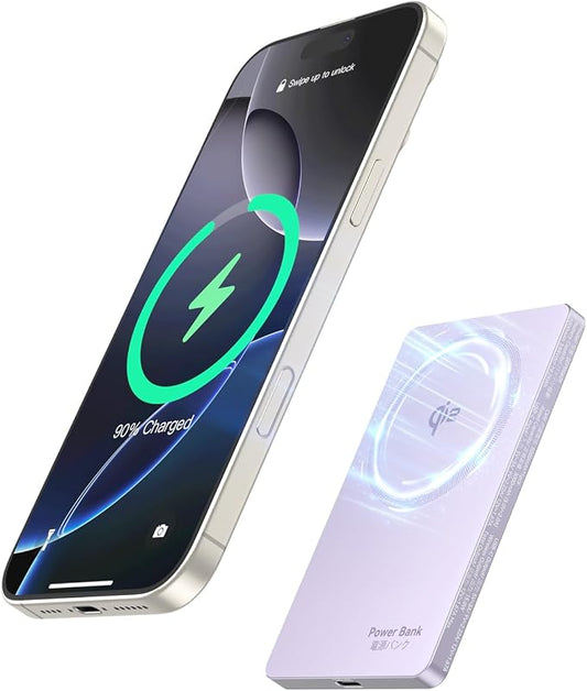 MagSafe Battery Pack 15W Fast Charging, Qi2 Certified Portable iPhone Charger, 0.39" Slim 5000mAh Magnetic Power Bank, PD20W USB C, Wireless Charger Only for iPhone 17/16/15/14/13/12 Series
