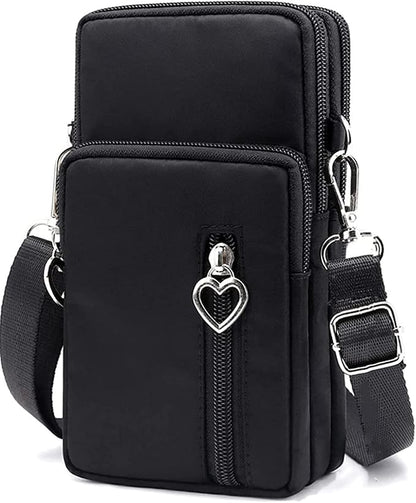 Crossover Body Bag Armband for Moto E, One 5G, G100, G Fast Power Stylus Play/Samsung Galaxy S22 Plus S21+ S20+ / OnePlus Nord N10 / LG Wing K51 V60 Small Cute Cell Phone Purse Wallet Pouch (Black)