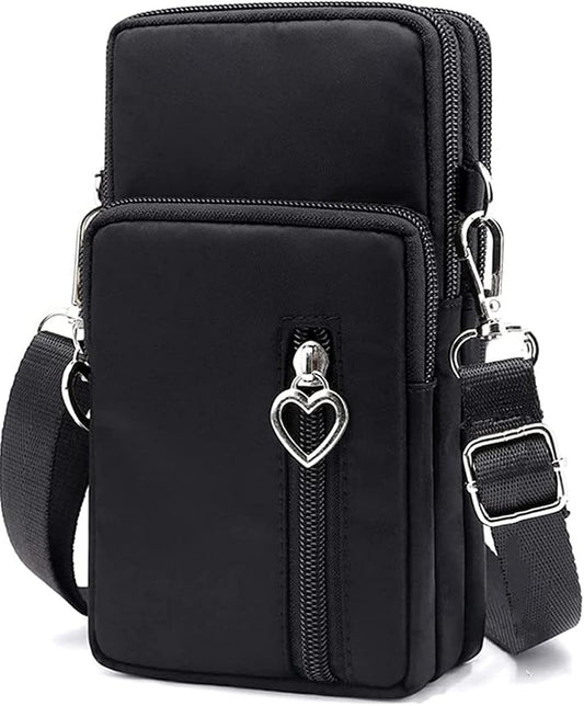 Crossover Body Bag Armband for Moto E, One 5G, G100, G Fast Power Stylus Play/Samsung Galaxy S22 Plus S21+ S20+ / OnePlus Nord N10 / LG Wing K51 V60 Small Cute Cell Phone Purse Wallet Pouch (Black)