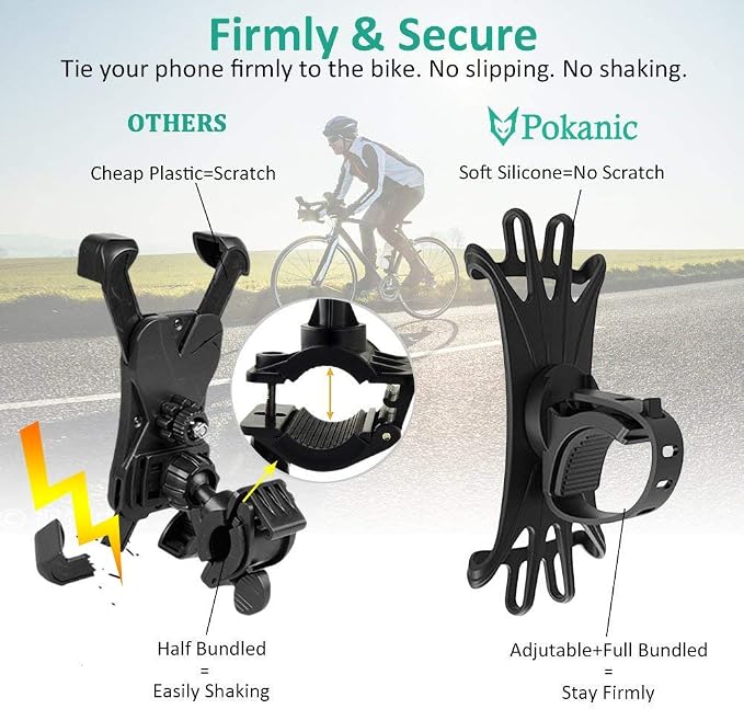 Bike Cell Phone Mount, Silicone Bike Bicycle Motorcycle MTB Stroller Handlebar, Universal Cycling Holder Fits 360° Rotation Compatible with All Apple iPhone Samsung Galaxy, Google Pixel