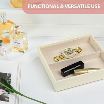 JACKCUBE Design Leather Valet Tray, Catchall Storage Women Vanity Nightstand Tray for Keys, Phones, Jewelry, Makeup, Perfume, Watches (Ivory) - MK1092B