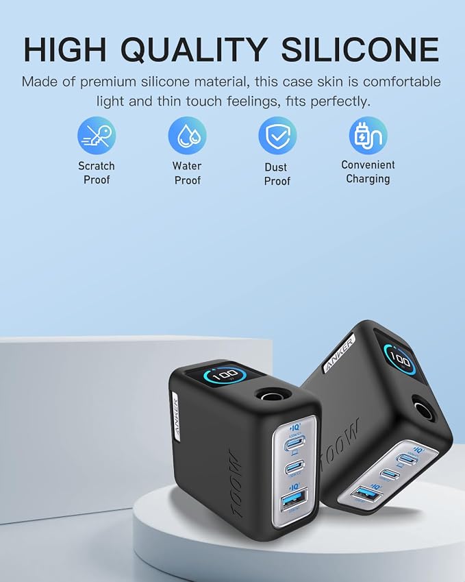 Silicone Case for Anker GaNPrime Lite 100W Charger (A121B, 4-Port),Full-Body Protective Cover for Anker Prime Power Bank,Precise Port Cutouts (Case Only) Black