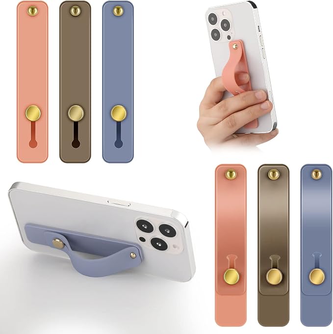 Weewooday 6 Pieces Phone Grip Holder Cell Phone Grip Strap Telescopic Finger Strap Stand Universal Finger Kickstand for Most Smartphones(Blue, Pink, Coffee)