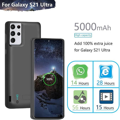 Sitong Battery Case for Samsung Galaxy S21 Ultra 5G, 5000mAh Rechargeable Extended Battery Charging Charger Case, Add 100% Extra Juice (6.8 Inches) Black