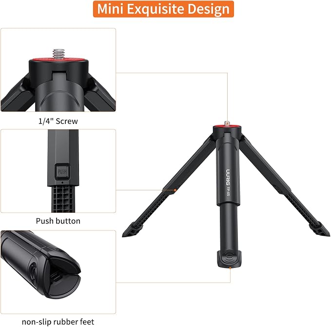 UURIG TP05 Extendable Mini Camera Tripod, Portable Selfie Stick Handle Grip Desktop Webcam Tripod with 1/4" Screw for DSLR Camera Webcam Phone Holder Selfie Stick Vlog Tripod