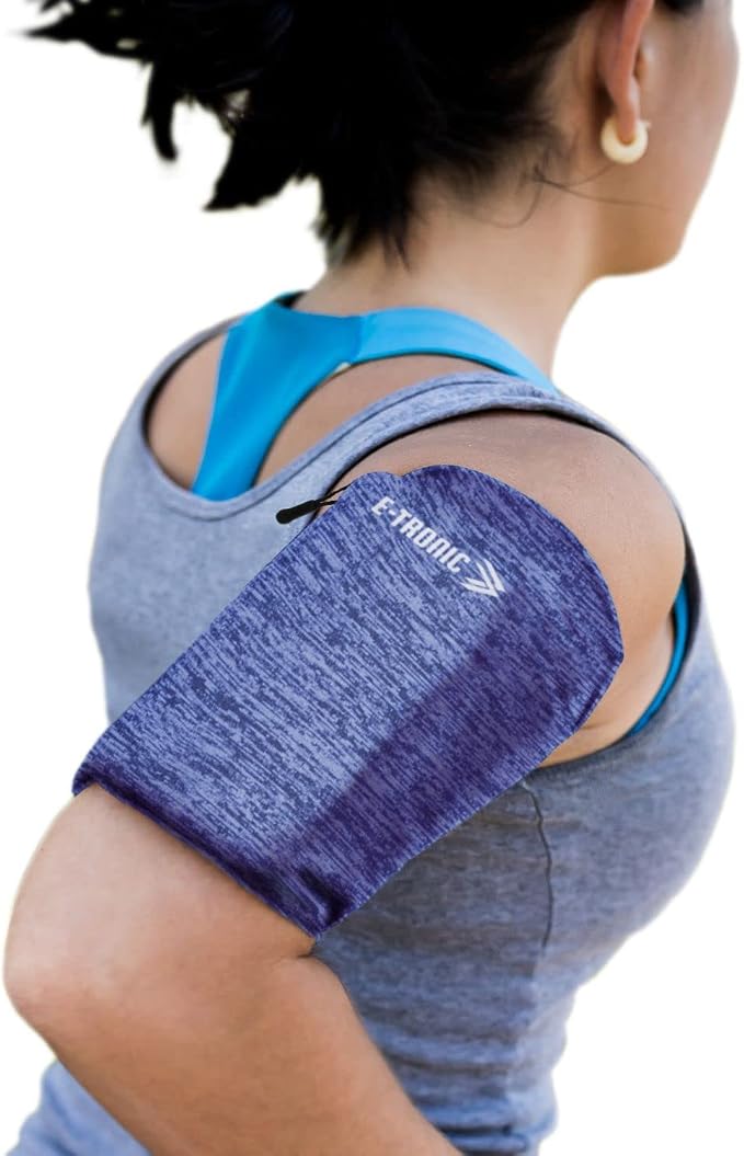 E Tronic Edge Phone Holder for Running, Cell Phone Arm Bands with Reflective Logo, Phone Strap Armband Fits iPhone and Android, Use for Running, Walking, Hiking and Biking, Blue, XL