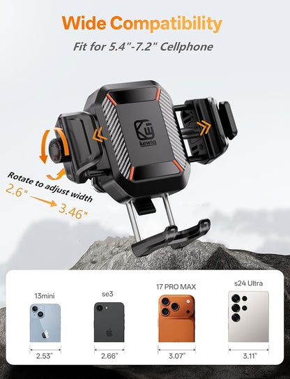 Kewig Motorcycle Phone Mount with Vibration Dampener [Anti-Theft] [Camera Friendly] Bike Phone Holder Handlebar Cradle for Bicycle Scooter ATV, Adjustable Size Fit for 5.4-7.2" Cellphone