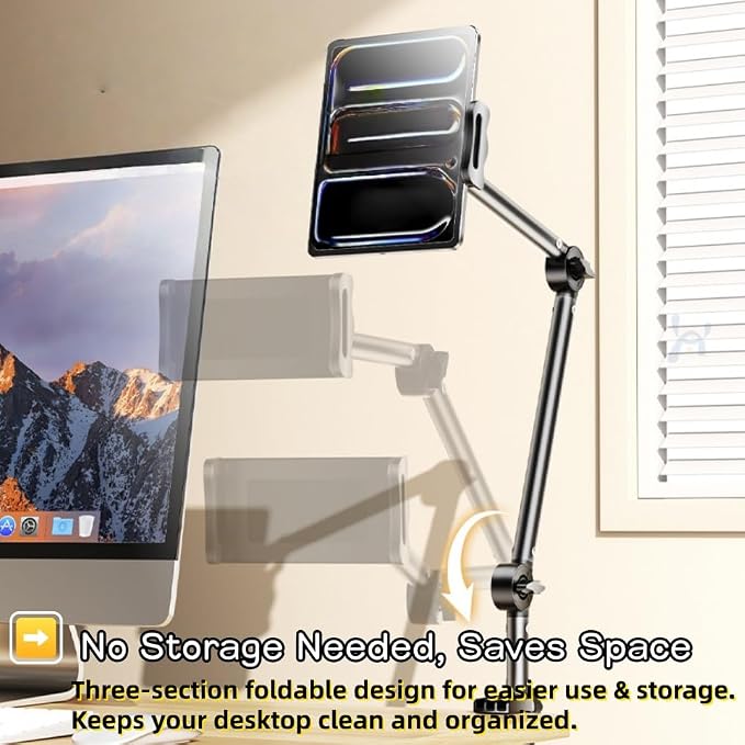 4-Axis Adjustable Tablet & Phone Holder, Gooseneck Arm – 360° Rotating Bedside & Desk Mount, Metal Tube Stand for Watching, Recording, and Live Streaming UN-C (32inch/82cm)