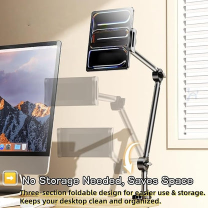 4-Axis Adjustable Tablet & Phone Holder, Gooseneck Arm – 360° Rotating Bedside & Desk Mount, Metal Tube Stand for Watching, Recording, and Live Streaming UN-C (32inch/82cm)