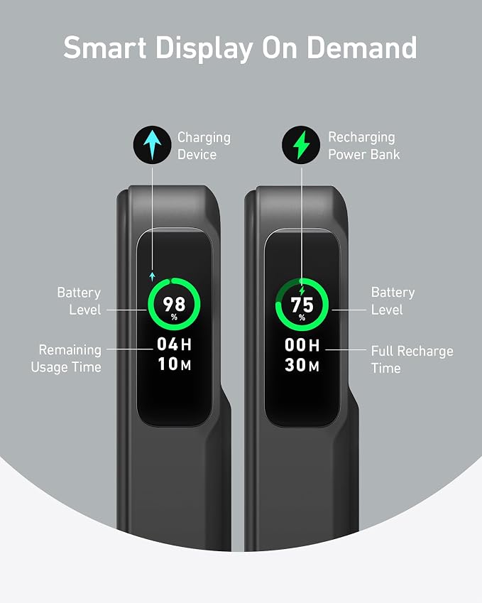 Anker MagGo Power Bank, Qi2 Certified 15W Ultra-Fast MagSafe-Compatible Portable Charger, 10,000mAh Battery Pack with Smart Display and Foldable Stand, For iPhone 15/14/13/12 Only(USB-C Cable Include)
