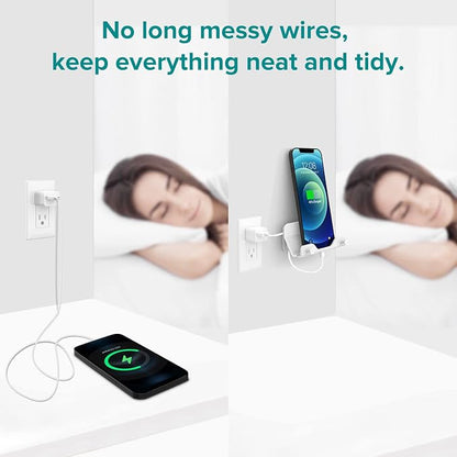HomeMount Hands Free Wall Mount Phone Holder with Adhesive Strip for Bedroom Living Room Kitchen Compatible with All Phone or Mini ipad White (1PCS)