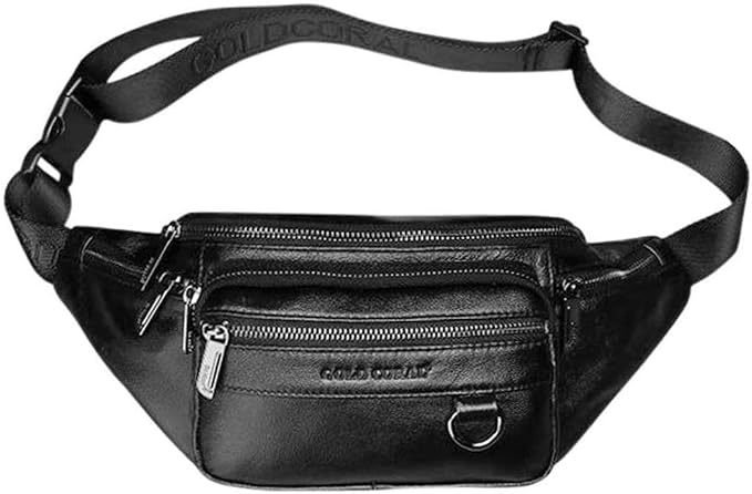 Leather Fanny Pack Waist Bag for Men Women Outdoor Travel Hiking Camping Walking Running Hip Bum Belt Slim Cell Phone Purse Wallet Pouch (#03Black)