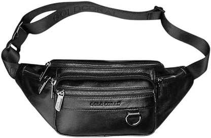 Leather Fanny Pack Waist Bag for Men Women Outdoor Travel Hiking Camping Walking Running Hip Bum Belt Slim Cell Phone Purse Wallet Pouch (#03Black)