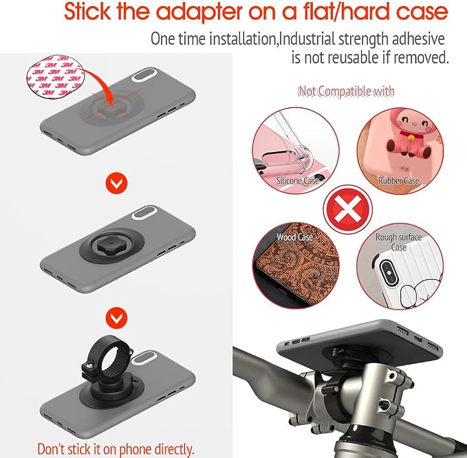 Bike Handlebar Phone Mount with 4-Point Buckle – Universal Clamp for Scooter, E-Bike, MTB | 3M Adhesive Adapter | CNC Aluminum Holder