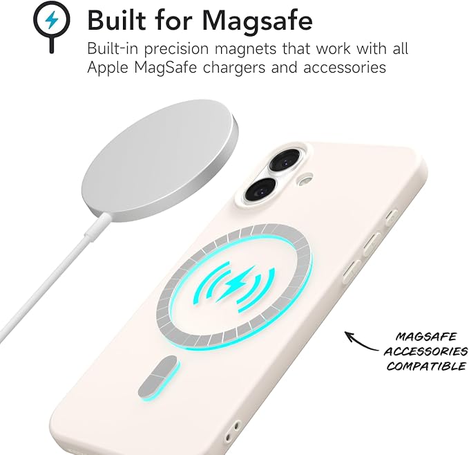 for iPhone 16 Plus Case Silicone Compatible with Magsafe Case, Ultra Slim Thin Magnetic Phone Cases Mag Safe, Cute Soft Rubber Gel TPU Matte Wireless Charging Cover for Women, Beige Stone Cream