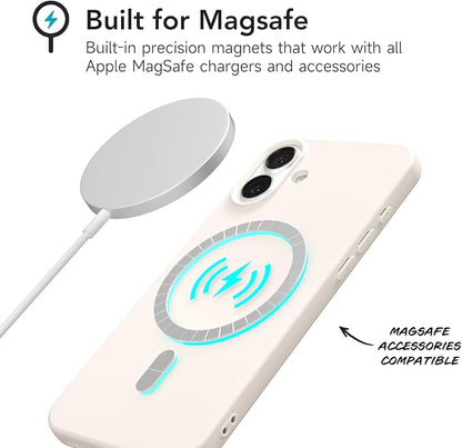 for iPhone 16 Case Silicone Compatible with Magsafe Case, Ultra Slim Thin Magnetic Phone Cases Mag Safe, Cute Soft Rubber Gel Matte Plain Wireless Charging Cover for Women, Beige Stone Cream