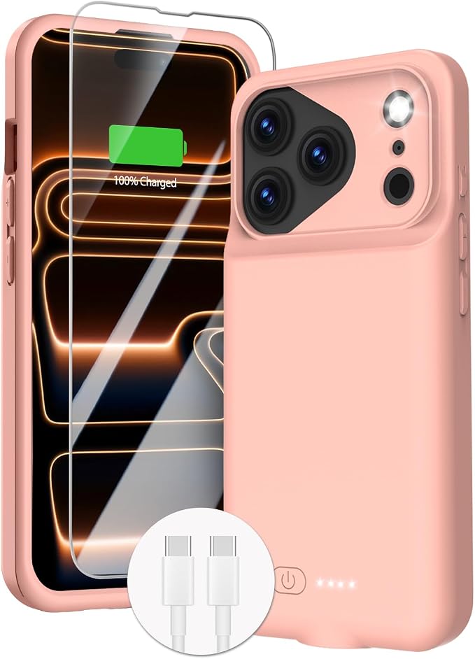 GIN FOXI Battery Case for iPhone 17 Pro, Rechargeable Charging Case Charger 8500mAh Ultra-Slim Lightweight Powerful Battery Pack 15W Fast Anti-Fall TPU Juice Box for 17 Pro (6.3") Pink