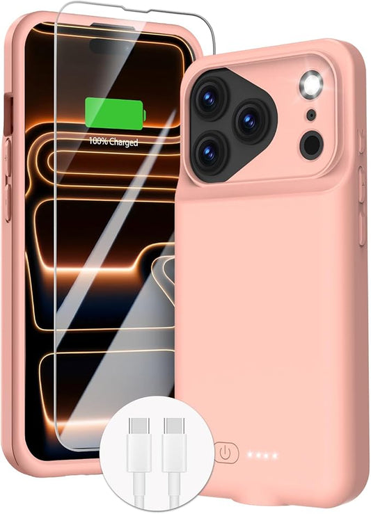 GIN FOXI Battery Case for iPhone 17 Pro, Rechargeable Charging Case Charger 8500mAh Ultra-Slim Lightweight Powerful Battery Pack 15W Fast Anti-Fall TPU Juice Box for 17 Pro (6.3") Pink