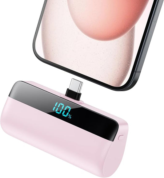 Mini Portable Charger for iPhone 17/16/15,Upgraded 5500mAh PD USB C Power Bank,Travel Essentials Pocket Phone Charger Battery Pack for iPhone 17/17 Pro Max/16/16 Pro/15 Series,Galaxy Android-Pink