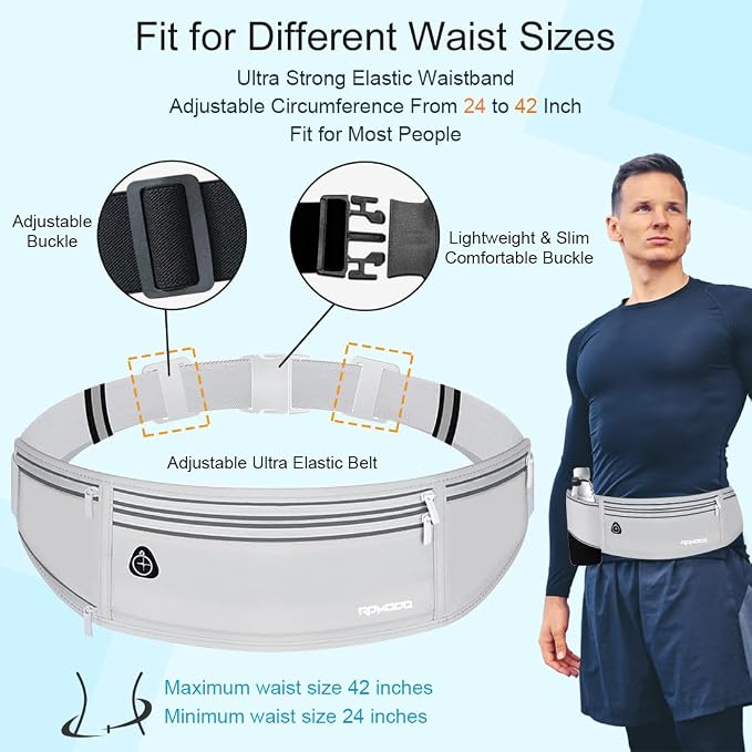 Fanny Pack with Water Bottle Holder, Slim Running Hydration Belt for Women Men, Water Resistant Waist Pack for iPhone Samsung, No Bounce 4 Pockets Phone Holder for Running Walking Outdoor（Grey）
