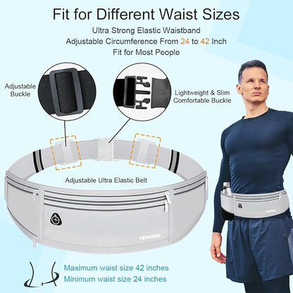 Fanny Pack with Water Bottle Holder, Slim Running Hydration Belt for Women Men, Water Resistant Waist Pack for iPhone Samsung, No Bounce 4 Pockets Phone Holder for Running Walking Outdoor（Grey）