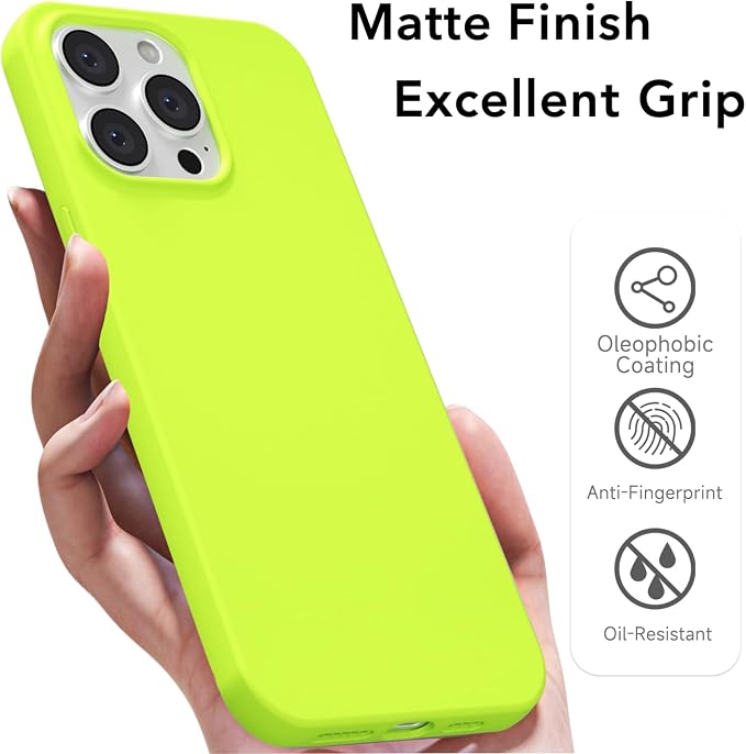 for iPhone 13 Pro Max Case Silicone Compatible with Magsafe Case, Ultra Slim Thin Magnetic Phone Cases Mag Safe, Cute Soft Rubber Gel Matte Plain Wireless Charging Cover for Women, Neon Green