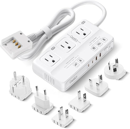Ceptics 220v to 110v Converter for Travel, 2000W Voltage Converter US to Europe with 3 AC outlets, 4 USB Ports (2X USB-C) and 6 SWadAPt attachments