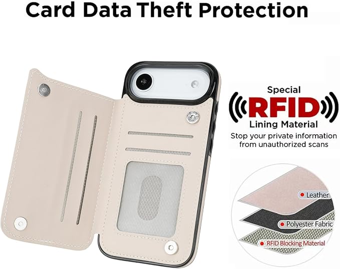 uCOLOR for iPhone 17 Air Wallet Case with Card Holder PU Leather RFID Blocking Design iPhone Air flip case for Women Men Magnetic Clasp Kickstand Design 6.5 inch (Dune Mirage Checkboard)