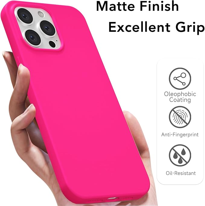 for iPhone 13 Pro Case Silicone Compatible with Magsafe Case, Ultra Slim Thin Magnetic Phone Cases Mag Safe, Cute Soft Rubber Gel TPU Matte Plain Wireless Charging Cover for Women, Hot Pink