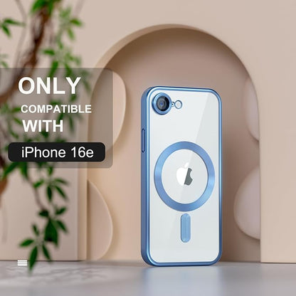 Misea Magnetic for iPhone 17e / 16e Case Compatible with MagSafe [Never Yellowing] [Military Grade Drop Protection] Full Camera Lens Protector Plating Soft Clear Phone Case for Women 6.1", Sierra Blue