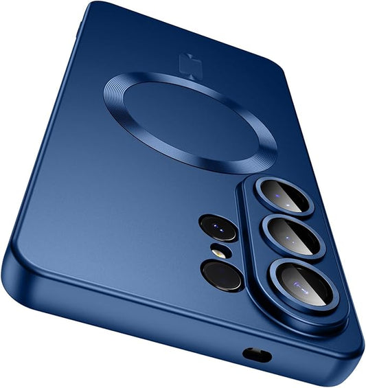 Magnetic for Samsung Galaxy S26 Ultra Case [Compatible with MagSafe][Built-in Camera Lens Protector] Slim Soft Silicone Bumper Shockproof Metallic Luster Phone Case, Blue