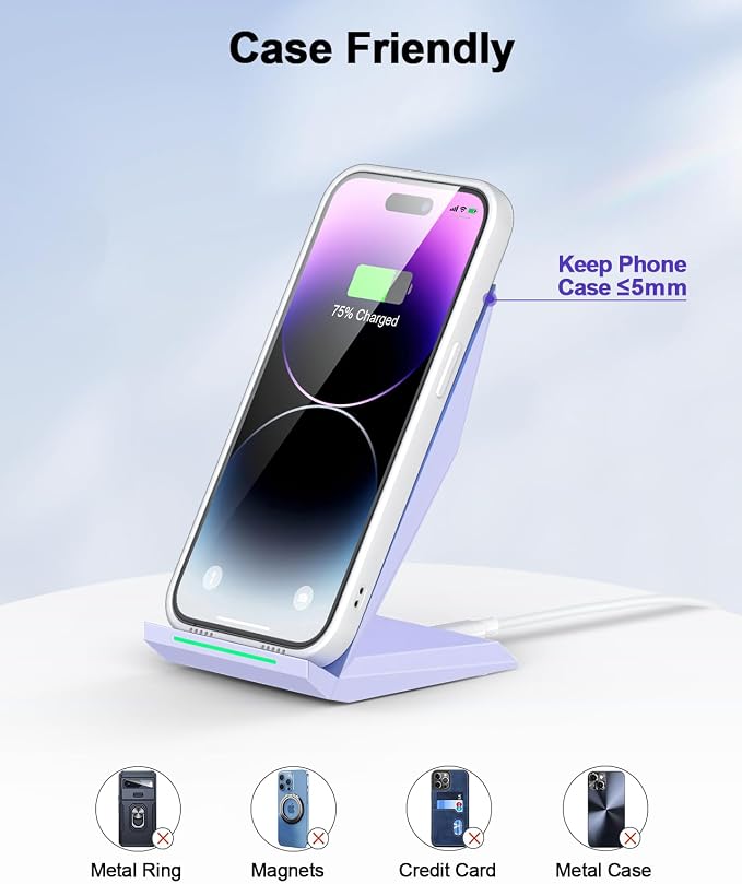 NANAMI Wireless Charger with USB C Charger - Fast Wireless Charging Stand Compatible with iPhone 17/16/15/14/13/12, Phone Charger Dock for Samsung Galaxy S26/S26+/S25/S25+/S25 Ultra/S24/S23/S22