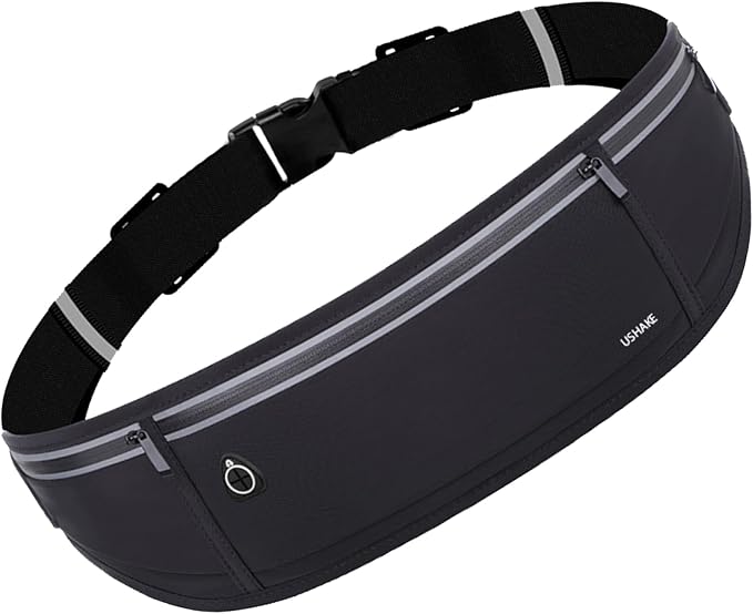 USHAKE Slim Running Belt, Workout Fanny Pack for Men Women,Exercise Waist Pack for Apple iPhone Holder, Runner Belt for Running Walking Cycling Camping Gym Black