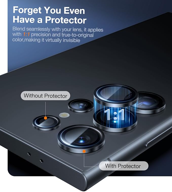 UltraGlass Unbreak Top 9H+ Glass for Samsung Galaxy S25 Ultra Camera Lens Protector (Military Grade Shatterproof & Longest Durable) Samsung S25 Ultra Camera Lens Protector, Titanium Black