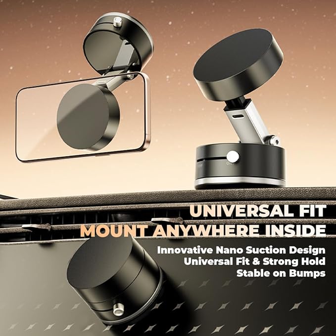 Mayten Magnetic Phone Holder Stand，Suction Phone Mount with Vacuum+TPU Gel Design for All Surfaces, Car Mount with Strong Suction and Adhesive, Compatible with iPhone/Android，All Smartphones (Black).