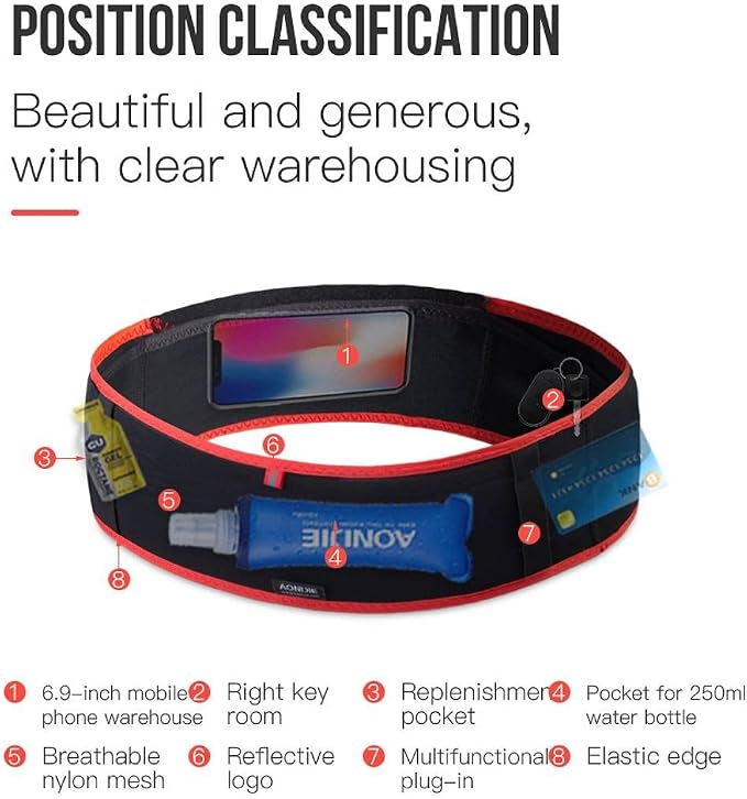 AONIJIE Running Belt Fanny Pack with 250ml Soft Water Bottle Flask for Women Men, Moisture Wicking Waist Pack Great for Marathon Climbing Jogging Cycling, for 6.8in Mobile Phone (Full Black: S/M)