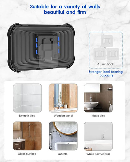 Mistriddle Waterproof Shower Phone Holder with 360° Rotation, Angle Adjustable, Wall Mounted Phone Holder for Bathroom Mirror Bathtub Kitchen, Up to 6.8 Inch (Black)